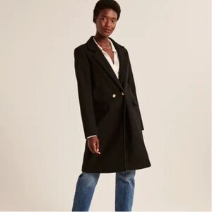 A&F Tailored Wool-Blend Dad Coat Classic Black Size Medium